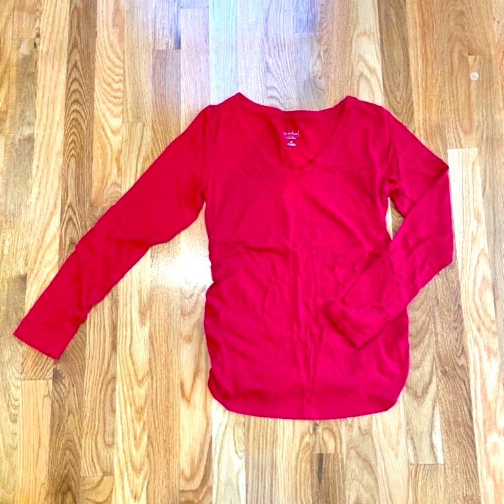 ISABELE MATERNITY Red Long Sleeve V-Neck T-Shirt